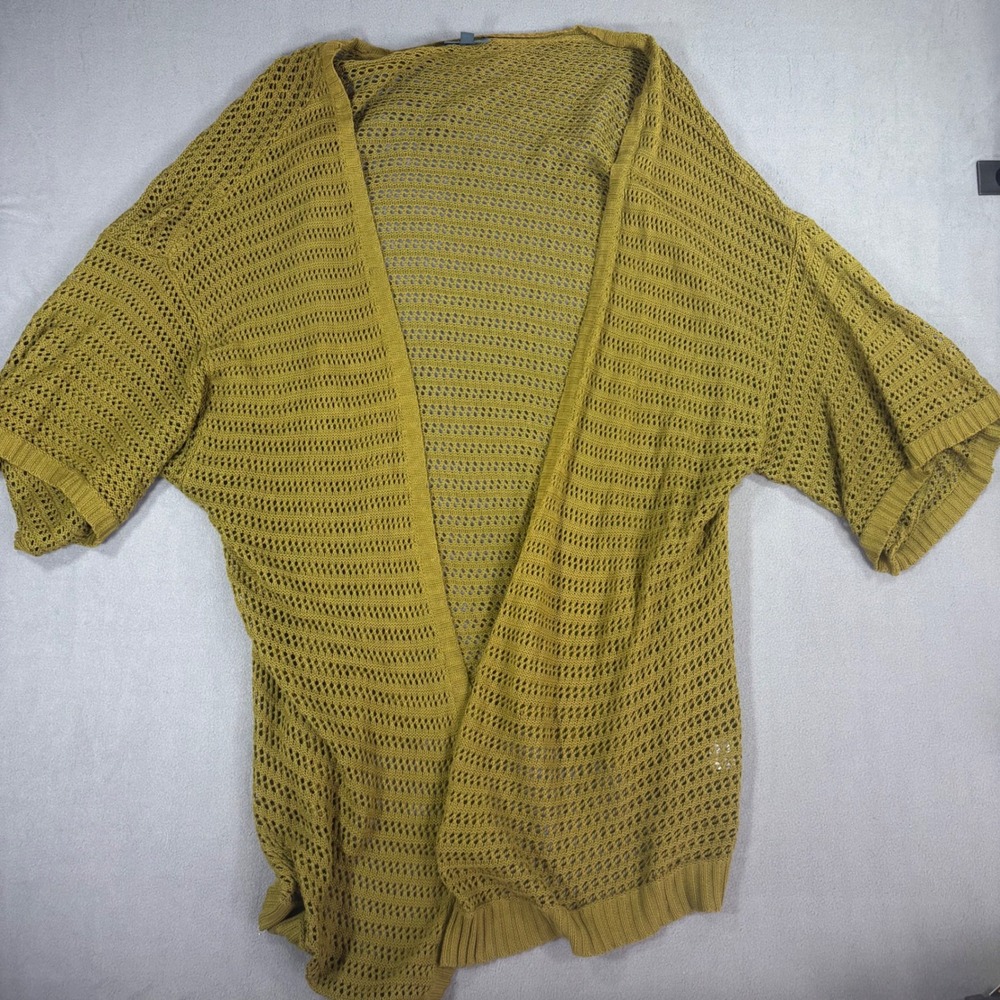 ModCloth Cardigan Women 1X/2X olive green Excellent Crochet Pointelle Knit